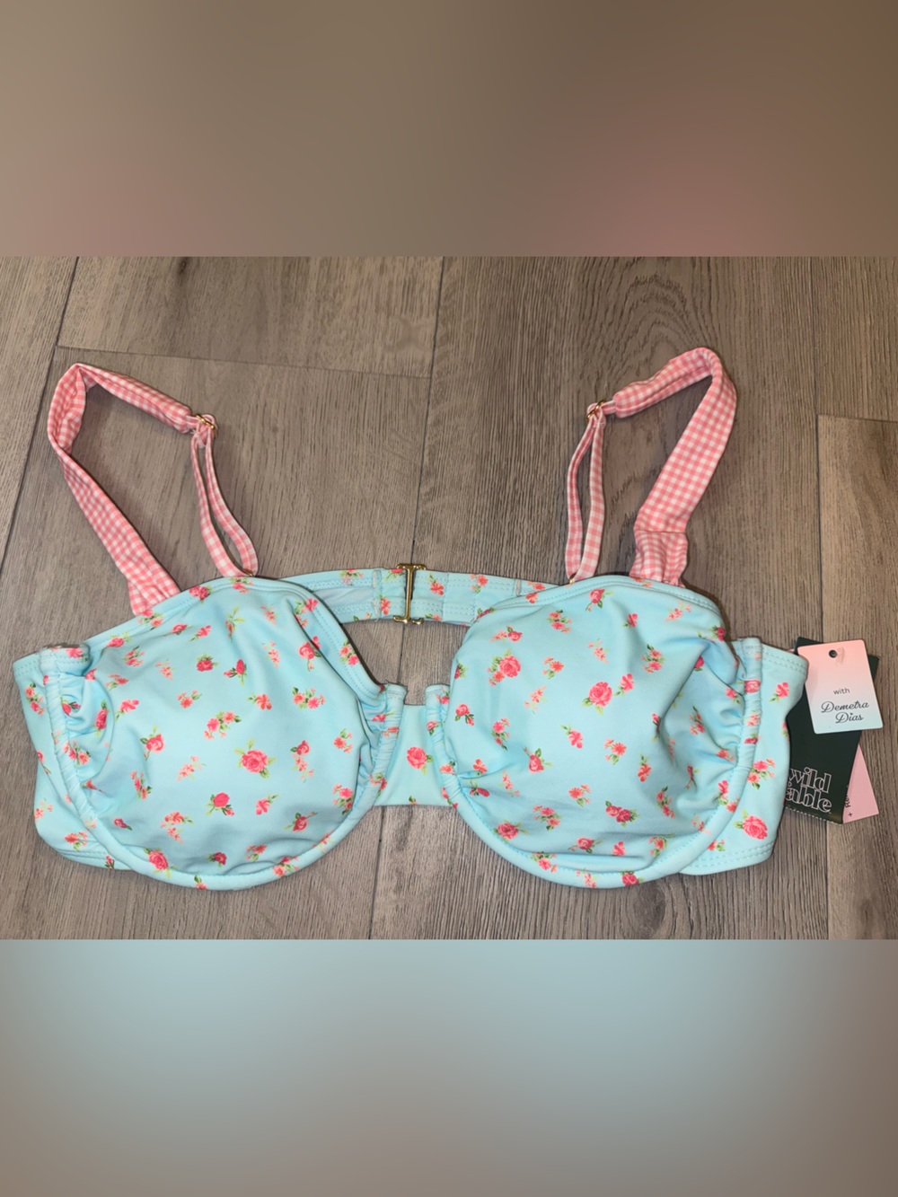 Wild Fable with Demetra Dias - Baby Blue Floral Top with Pink Gingham Straps